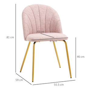 Set 2 Sedie Imbottite 55,5x59x81 cm in Tessuto Effetto Lino Rosa e Oro