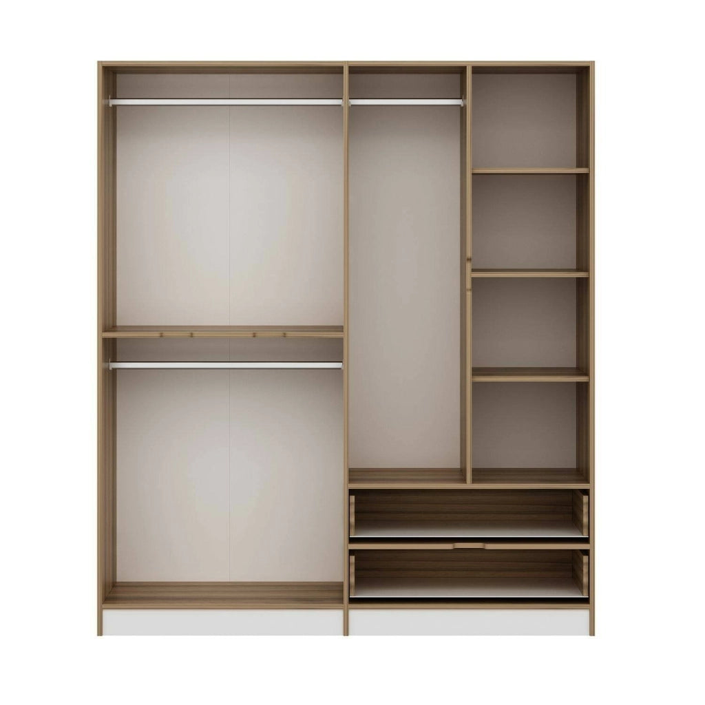 Armadio Camera da Letto Odalys, Guardaroba Grande Appendiabiti, 185x208h cm Bianco e Marrone noce\