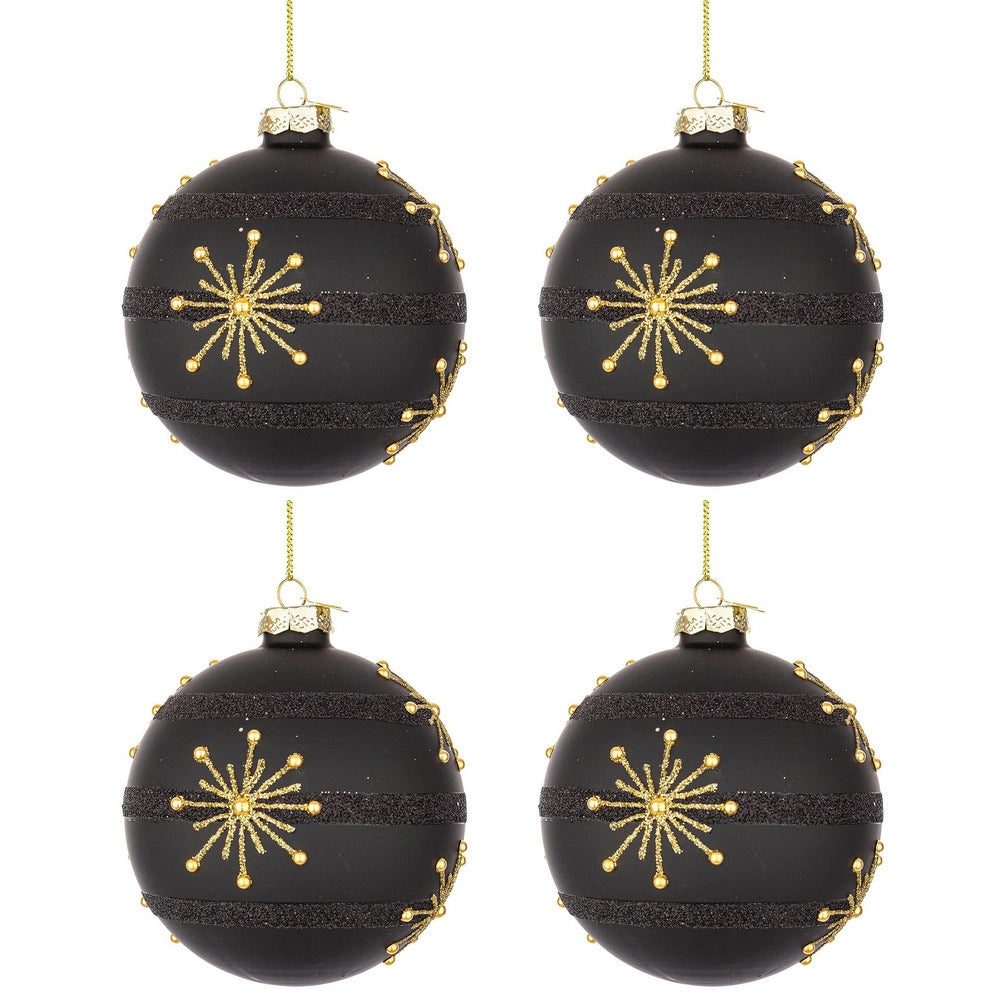 Palline di Natale in Vetro Nero Oro e Stelle Glimmer Diametro: 100 mm