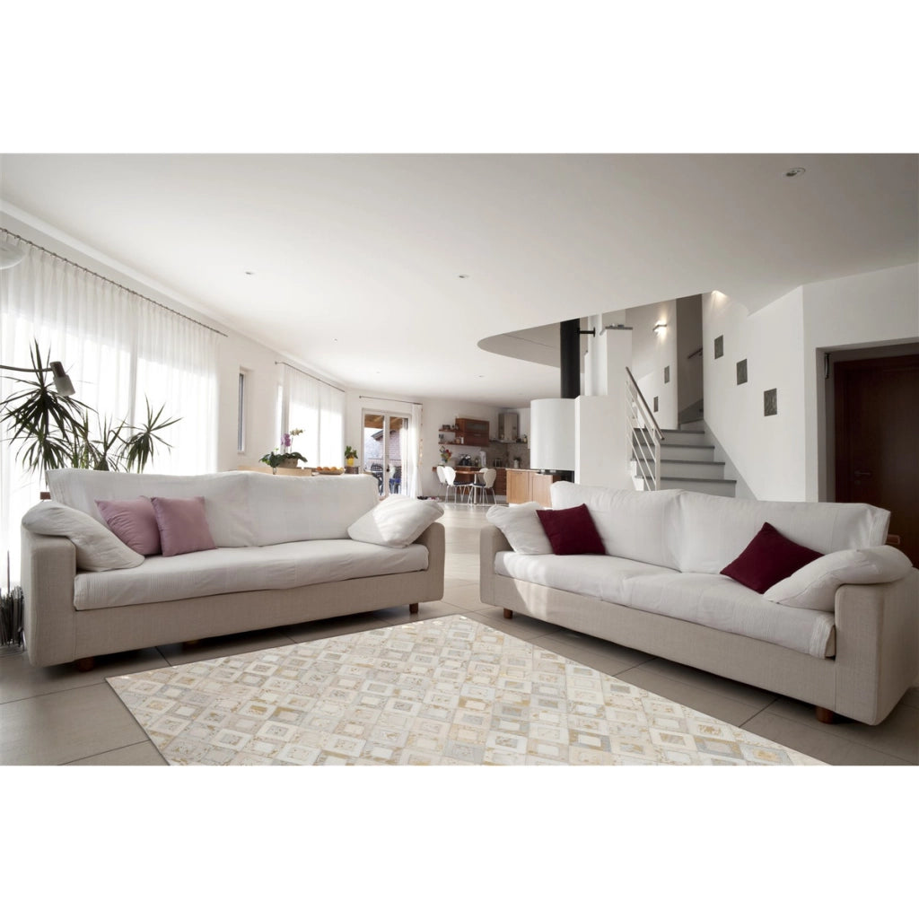 Tappeto Dazzle in pelle fatto a mano avorio e oro