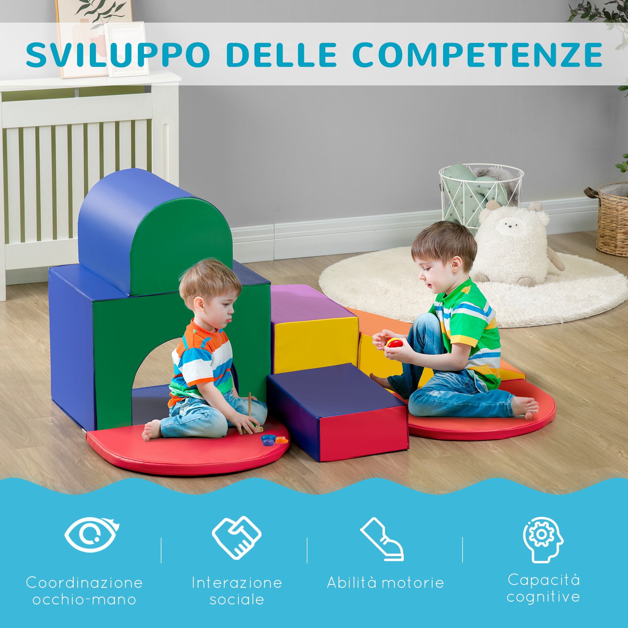 Set 7 Costruzioni Morbide per Bambini 1-3 Anni in PU e EPE Multicolore