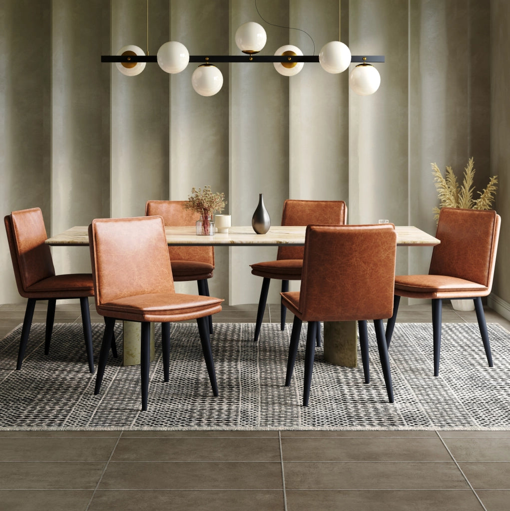 Set di 4 sedie da pranzo imbottite in PU con gambe in metallo marrone