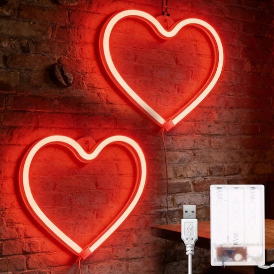 Luce a Led in Forma di Cuore - 2 pezzi - 21 x 20 cm - Decorazione Romantica - Per la Camera da Letto