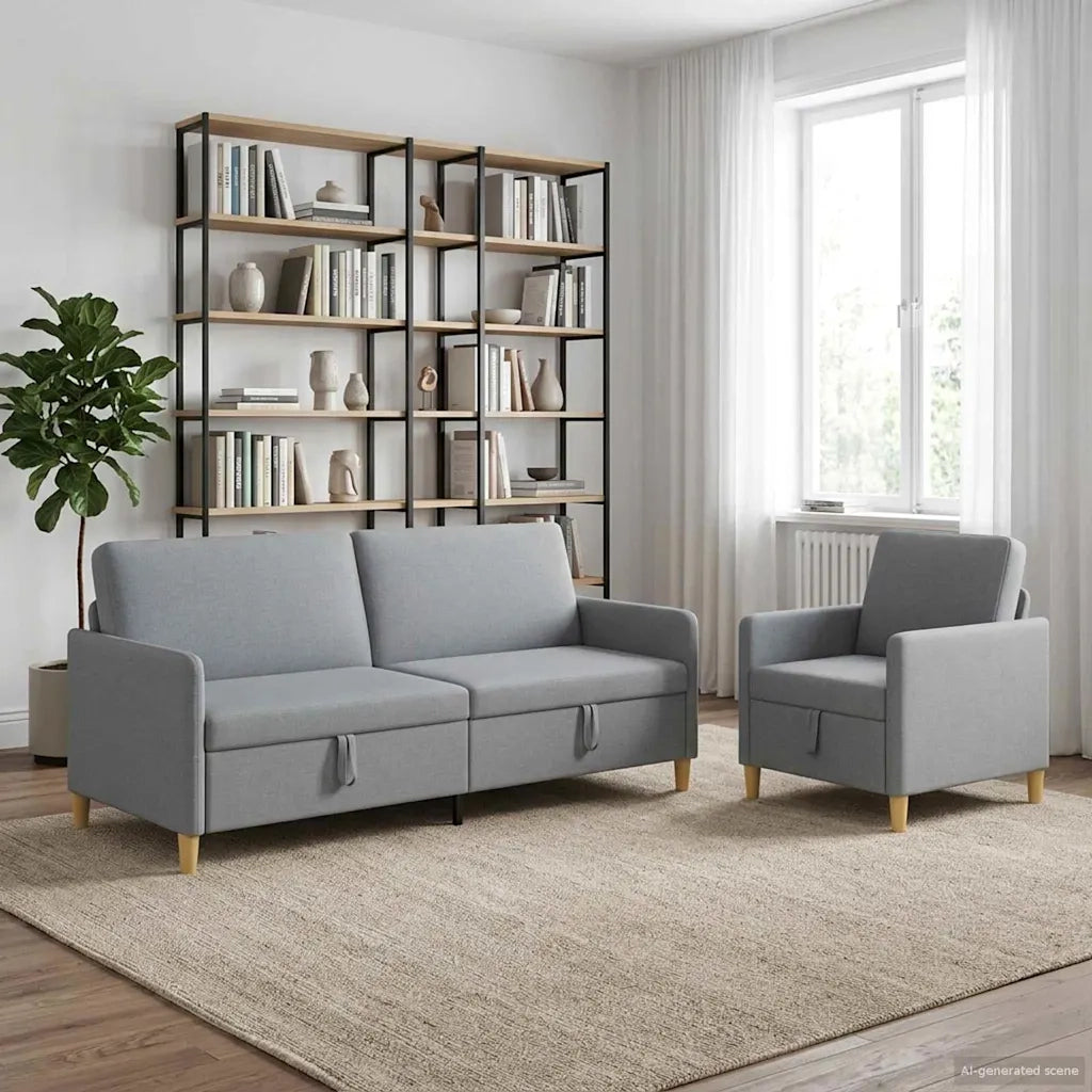 Set di Divani con Storage 2 pcs Grigio Chiaro Poliestere 3429232