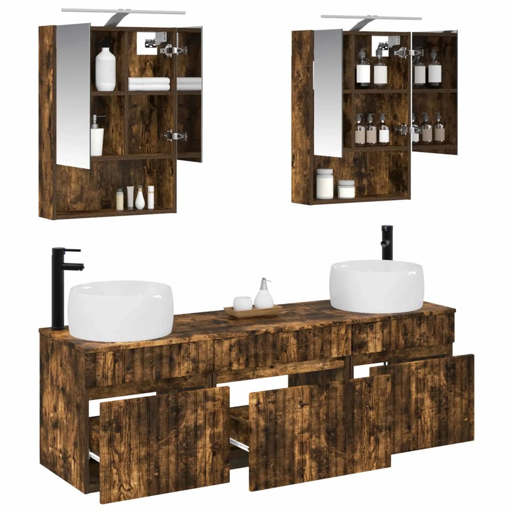 Set di Armadi da Bagno 5 pcs Rovere Fumo 50 x 14,5 x 70 cm 3406643