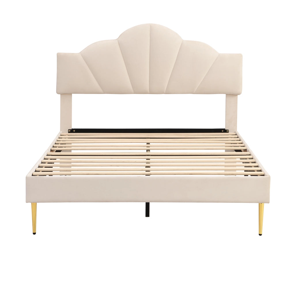 Letto Matrimoniale 140x190 cm; con Testiera Regolabile e Piedi in Metallo; Beige