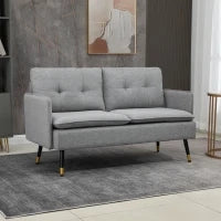 Divano 2 Posti in Tessuto con Cuscini Imbottiti e Gambe in Acciaio 139x68x80cm, Grigio