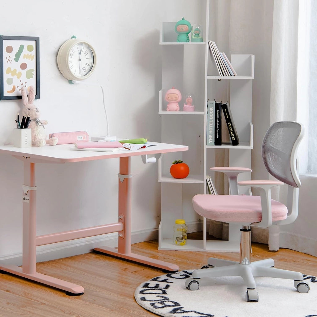 Sedia da scrivania per bambini, girevole a 360°, con seduta regolabile in altezza, 40-54 cm, per bambini, con schienale, braccioli e ruote, per bambini dai 3 ai 10 anni (rosa)