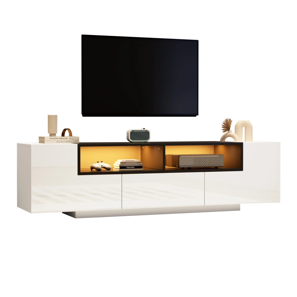 Mobile TV con LED; 2 vani a L; 1 cassetto e 2 vani aperti - 180 x 40 x 48 cm - bianco