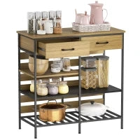 Buffet da cucina, con 2 cassetti e 3 ripiani aperti, 90 x 40 x 91 cm, Legno naturale e nero