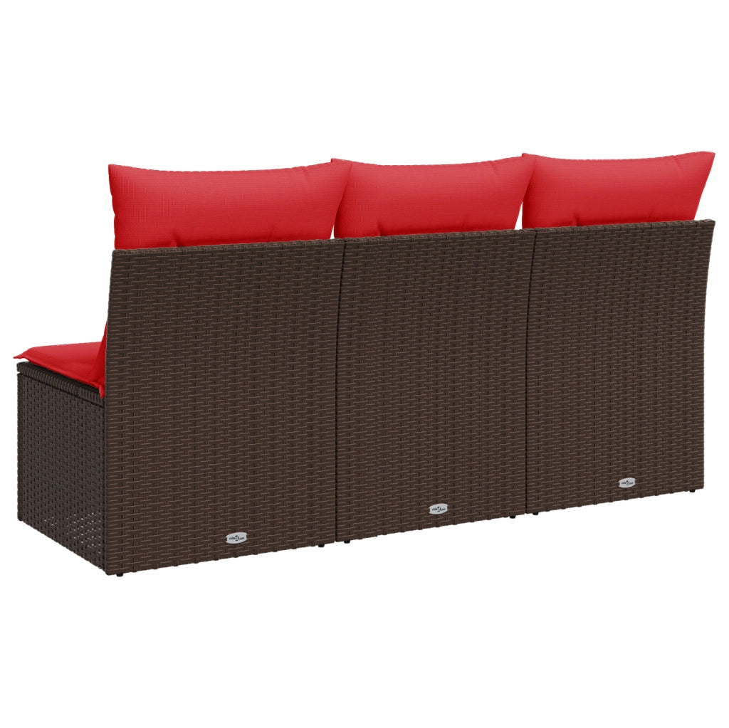 Divano da giardino con cuscini a 3 posti marrone in polyrattan 366242