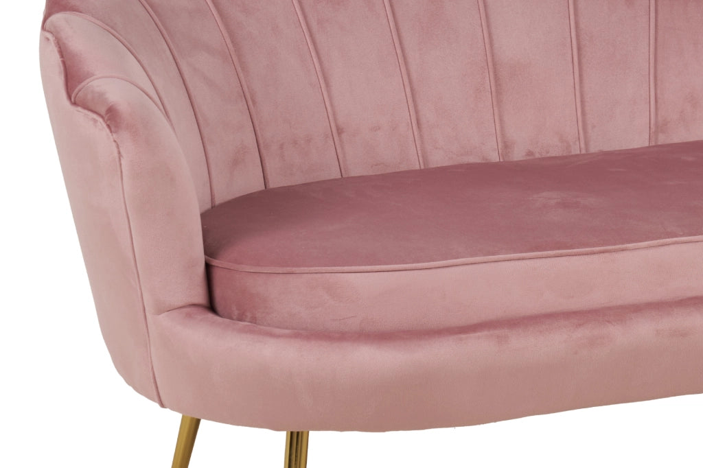 Divano Due 2 Posti In Velluto Forma Conchiglia Gambe In Metallo 133x63x75 Cm Camera Soggiorno Ufficio  Rosa Antico