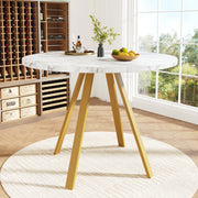 Tavolo da pranzo 80x80x75 cm; struttura robusta; MDF e metallo; bianco e oro