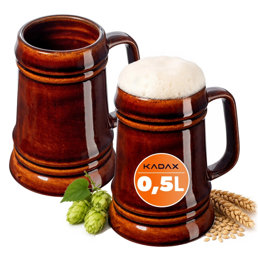 Set di 2 boccali da birra KADAX da 500 ml (0,5 l) in gres con manico, ideali come regalo.