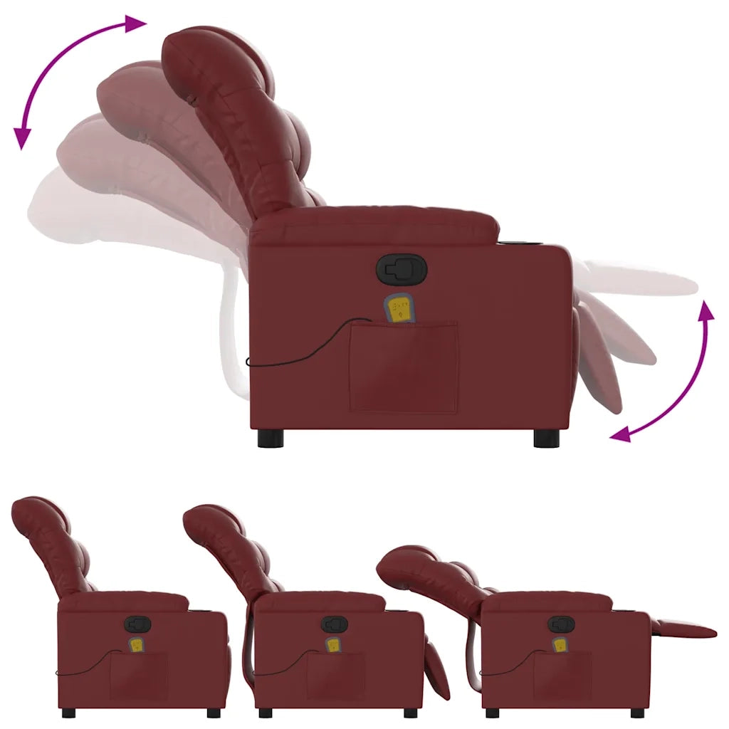 Divano Sedia-Poltrona Massaggiante Reclinabile Rosso vino in Similpelle 151932