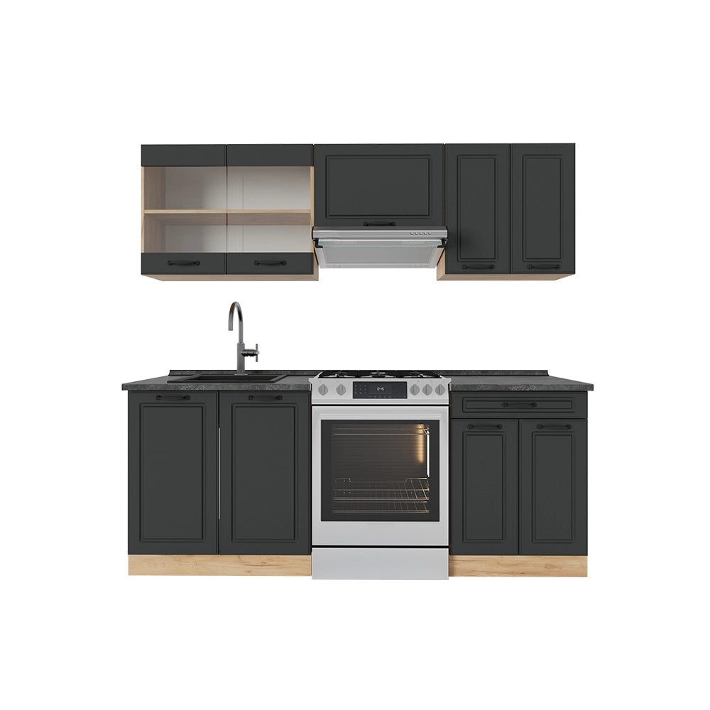 Cucina componibile R-Line Antracite rustico/Rovere dorato 200 cm, PL Antracite Vicco