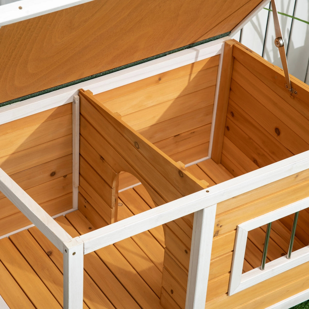 Casetta da giardino con veranda coperta tetto apribile finestra e piedi regolabili in legno arancione 85,5 × 62 × 60 cm
