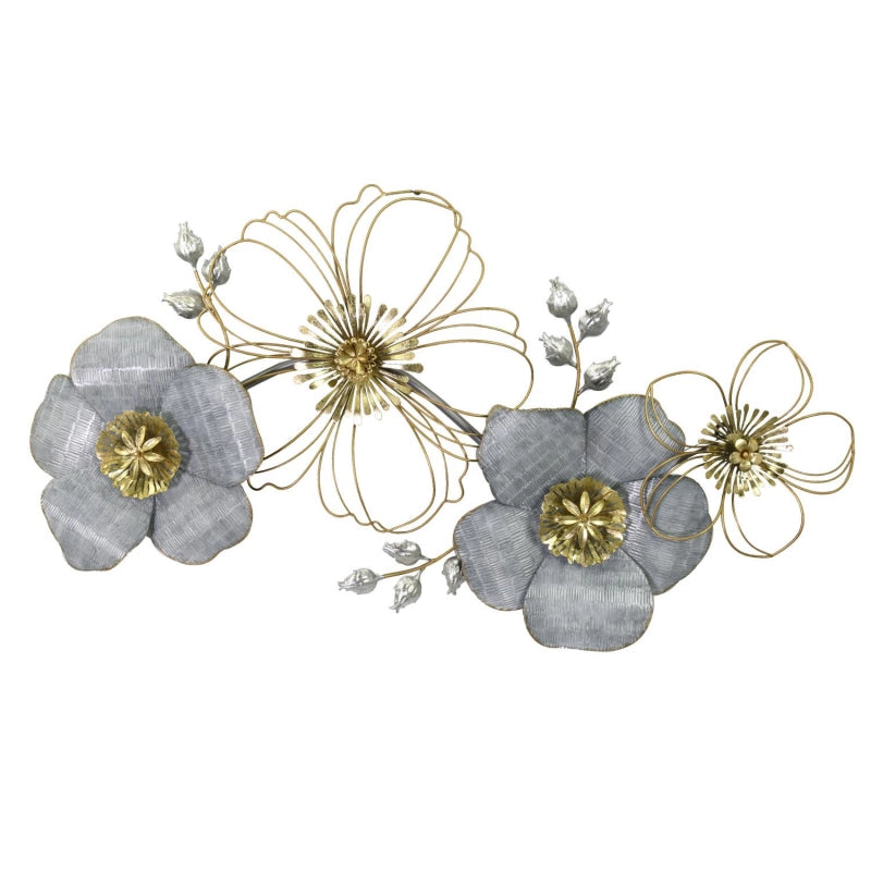 Quadro metallo fiori blu cm 92,7x8,9x50,2