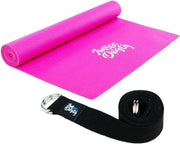Mat di yoga 2 in 1, con rivestimento e antiscivolo, con cintura per yoga, mat per fitness con e-book workout, mat per sport, dimensioni 173 x 61 cm