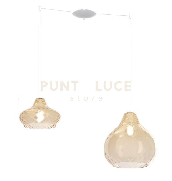 SOSPENSIONE BIANCO 2 LUCI SPOSTABILE VETRI (1 PICCOLO + 1 GRANDE) TUTTI AMBRA 1191BI-S2 S MIX-AM