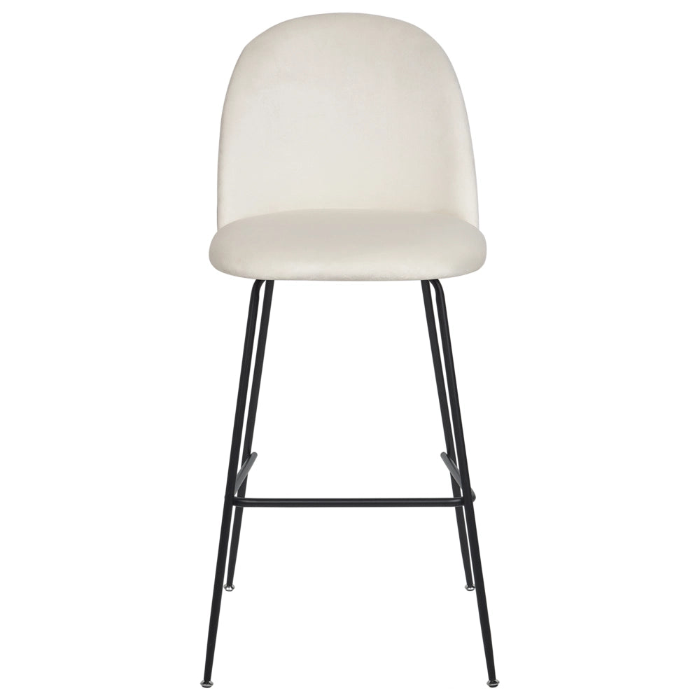 Set di 2 sedie da bar con rivestimento in velluto bianco panna e struttura in acciaio nero con sedile ad altezza d'uomo Mobili da sala da pranzo Glam Design