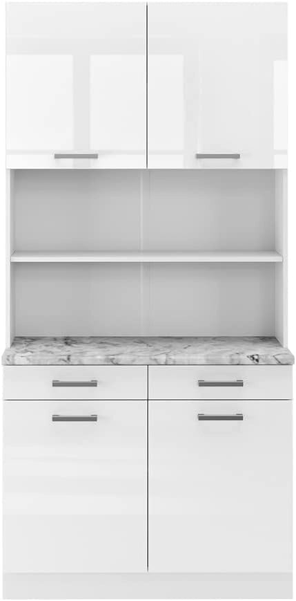 Cucine componibili piccole R-Line, Bianco lucido, 60 cm, PL Marmo, utilizzabile per combinazioni modulari in composizioni cucina