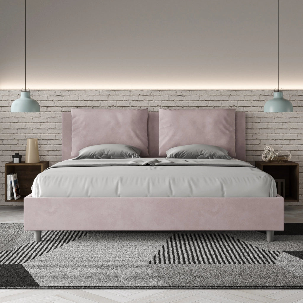 BS COM Letto senza rete imbottito 180x200 microfibra glicine