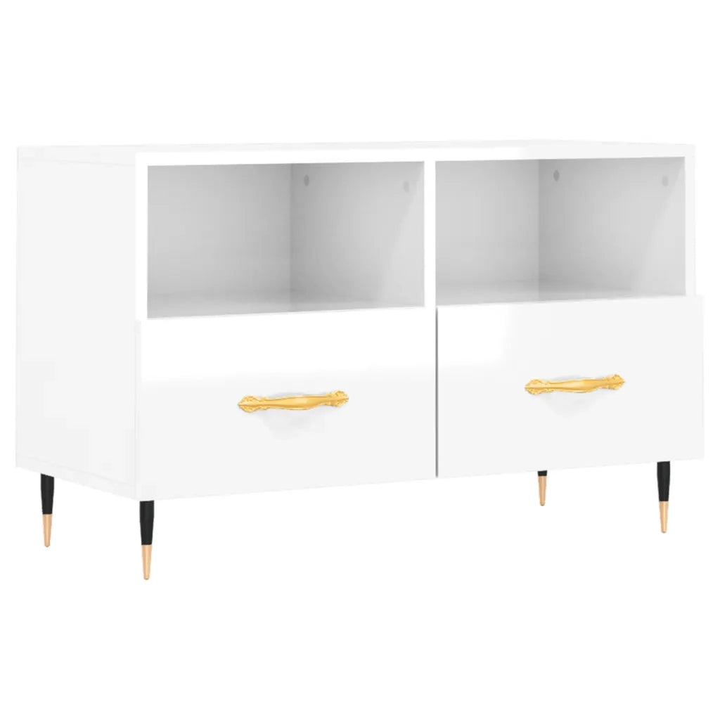 Mobile Porta TV Bianco Lucido 80x36x50 cm in Legno Multistrato 828950
