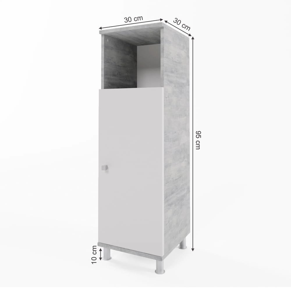 Mobile Midi Fynn, Calcestruzzo, 30 x 95 cm, per la conservazione di accessori da bagno e compatibile con Fynn