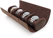 Scatola di conservazione per orologi in pelle vera e cappuccio cilindrico, borsa morbida (Coffee2, per 4 orologi)