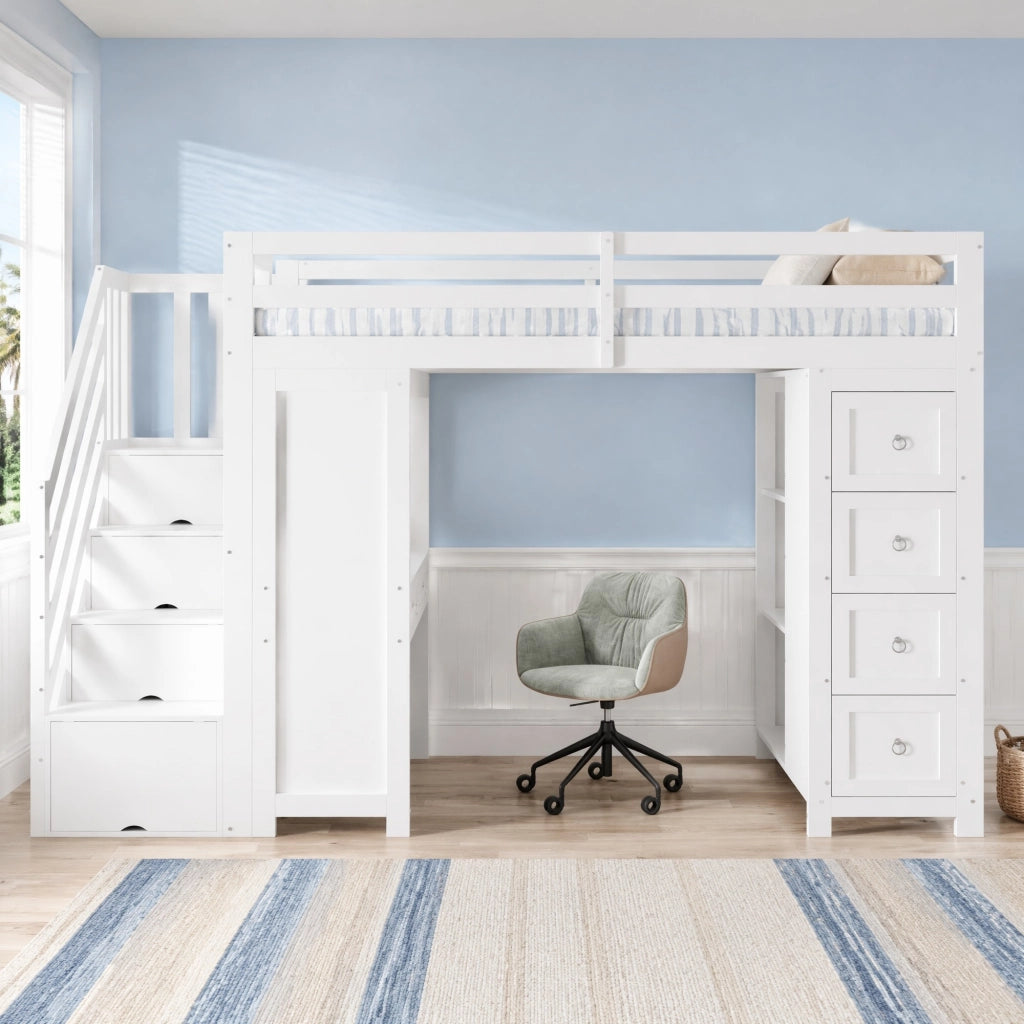 LETTO a soppalco multifunzione 90x200 cm bianco con scrivania e cassetti