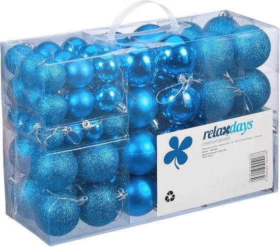 Set di palline di Natale da 100 - Blu Petrol - Mat, Luccicente e Effetto Glitter per la decorazione dell'albero di Natale - 3, 4 & 6 cm