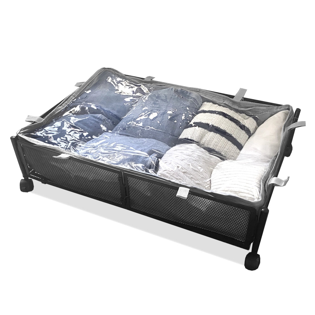 Organizzatore sottoletto in metallo con ruote – Pieghevole per abiti e scarpe – Nyana Home