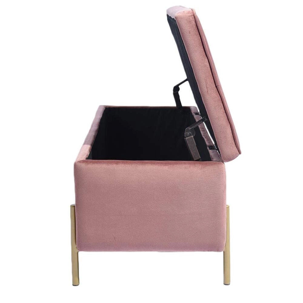 Cassapanca Pouf Contenitore Panca Sgabello Poggiapiedi in Tessuto Velluto Rosa