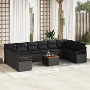 Set Divano da Giardino con cuscino 11 pcs Nero polyrattan