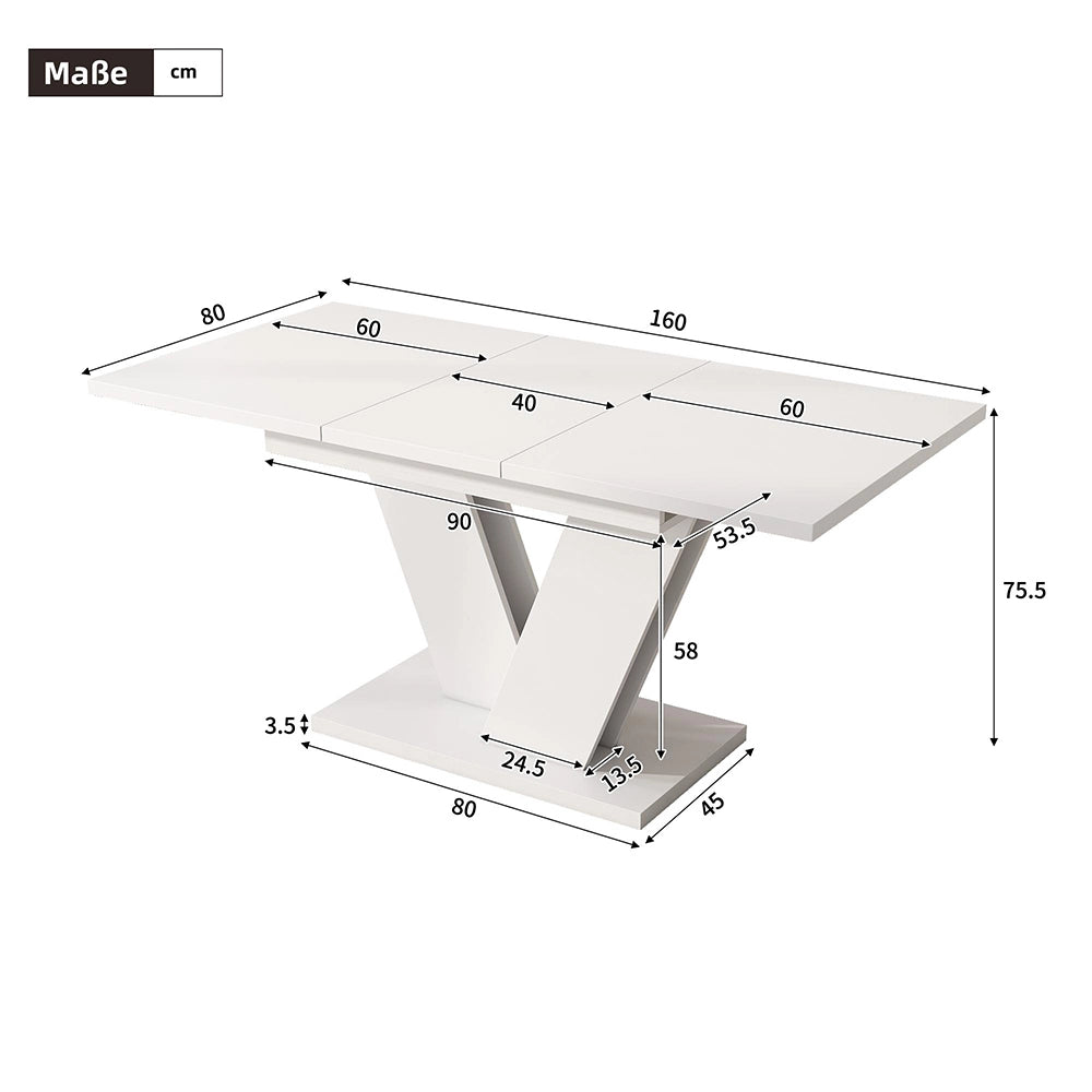 Tavolo allungabile - Xylo - 120-160x80cm gambe a V bianco