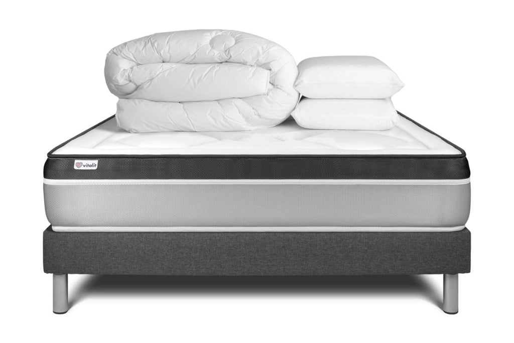Pacchetto letto completo - Materasso 180x200cm + Box spring con doghe (in kit) + 2 cuscini + Piumino - Vital Ergo