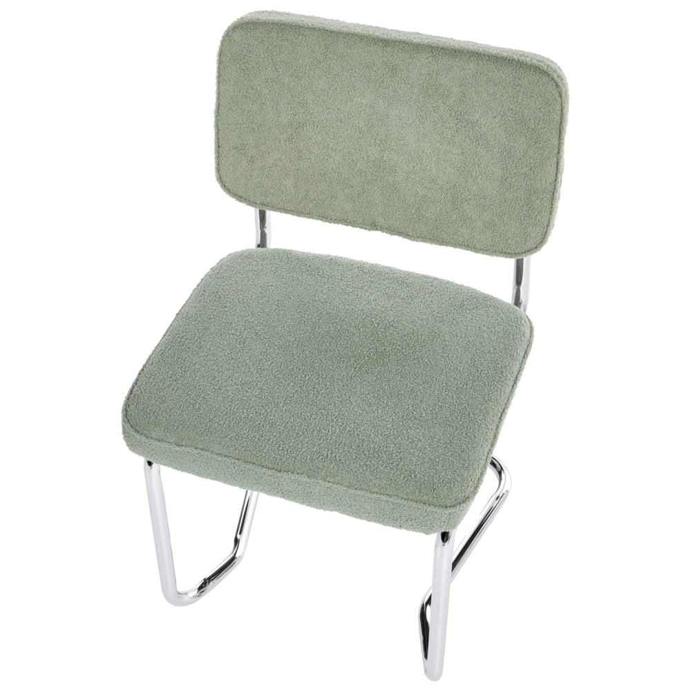 Set di 2 sedie da pranzo con rivestimento in bouclé verde chiaro e gambe in ferro stile retrò