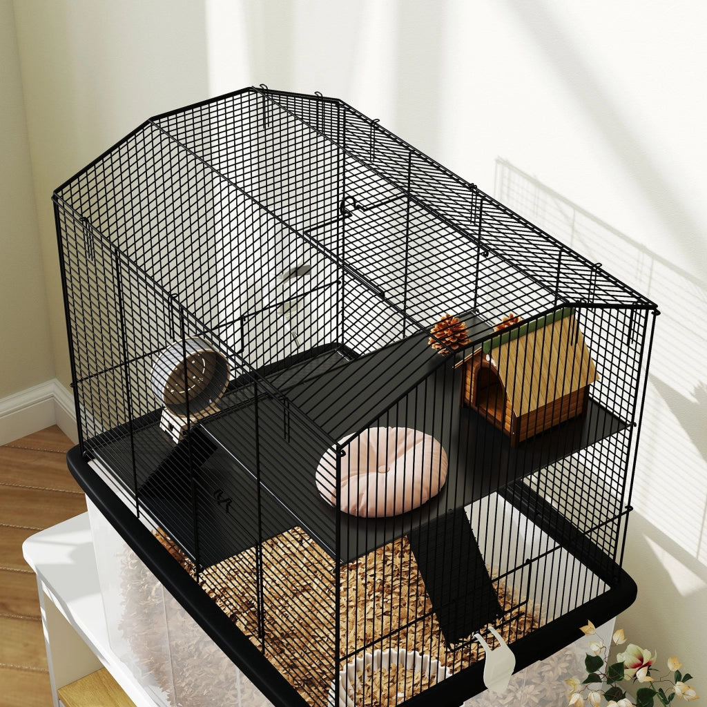 Gabbia per Criceti 3 Piani con Ruote ¨C zephmum ¨C 57x43x74 cm Nero