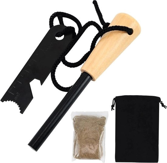 Kit di accensione multifunzionale a magnesio per avventure all'aperto con bussola - Nero. Accendino robusto con scala di misura precisa per attività incontrollate.