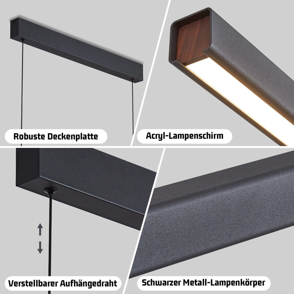 Lampada a sospensione ZMH lineare nera da 108 cm per sala da pranzo, dimmerabile, per bar della cucina