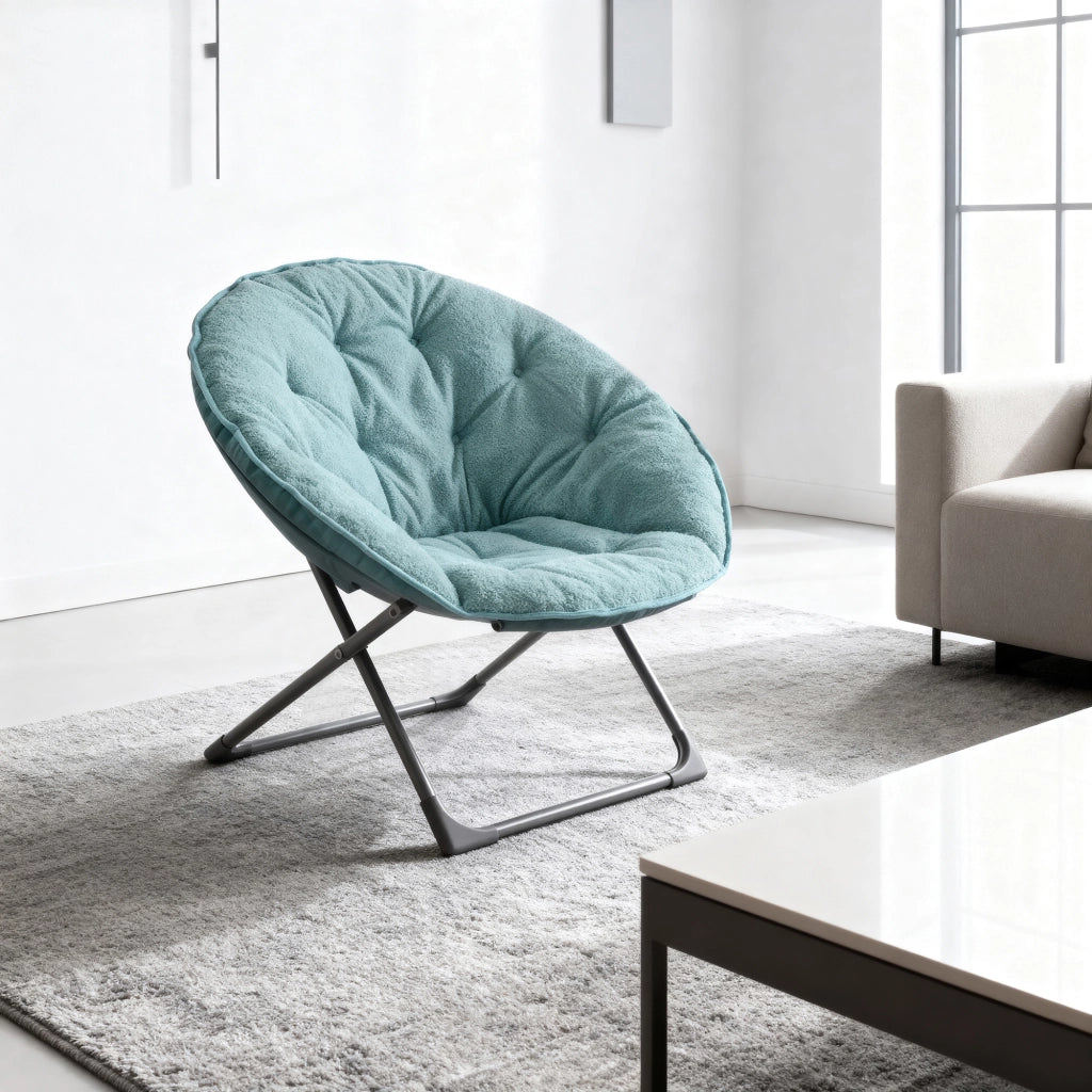 Poltrona Saucer Pieghevole ¨C MINIMAL ¨C Blu, Tessuto Morbido, per Camera e Soggiorno
