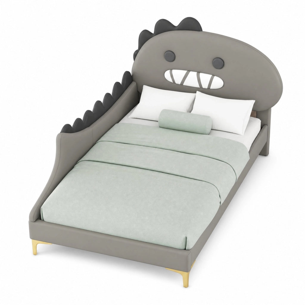 Letto per bambini 90x200 cm a forma di dinosauro in PU e MDF, grigio