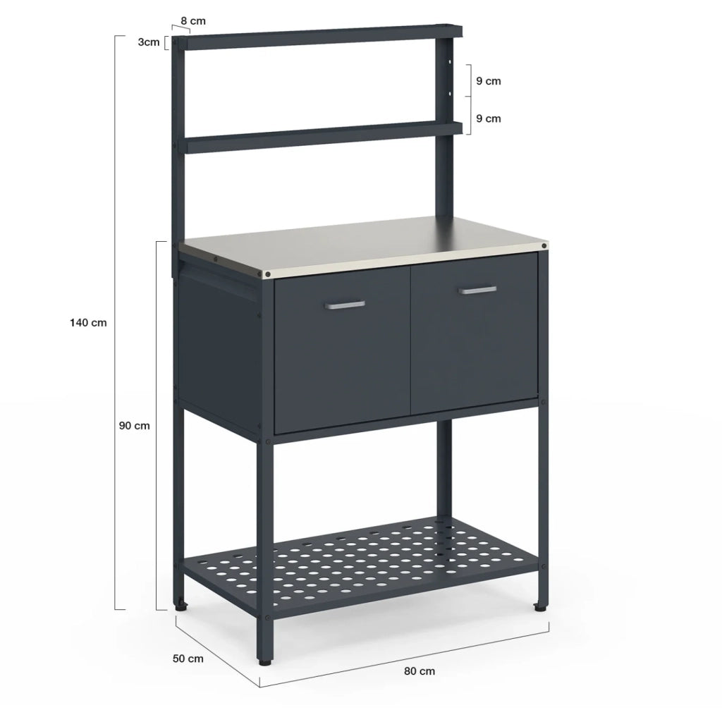 IDMarket - Cucina da esterno a 2 ante PAREO con 2 ripiani sospesi in acciaio grigio antracite