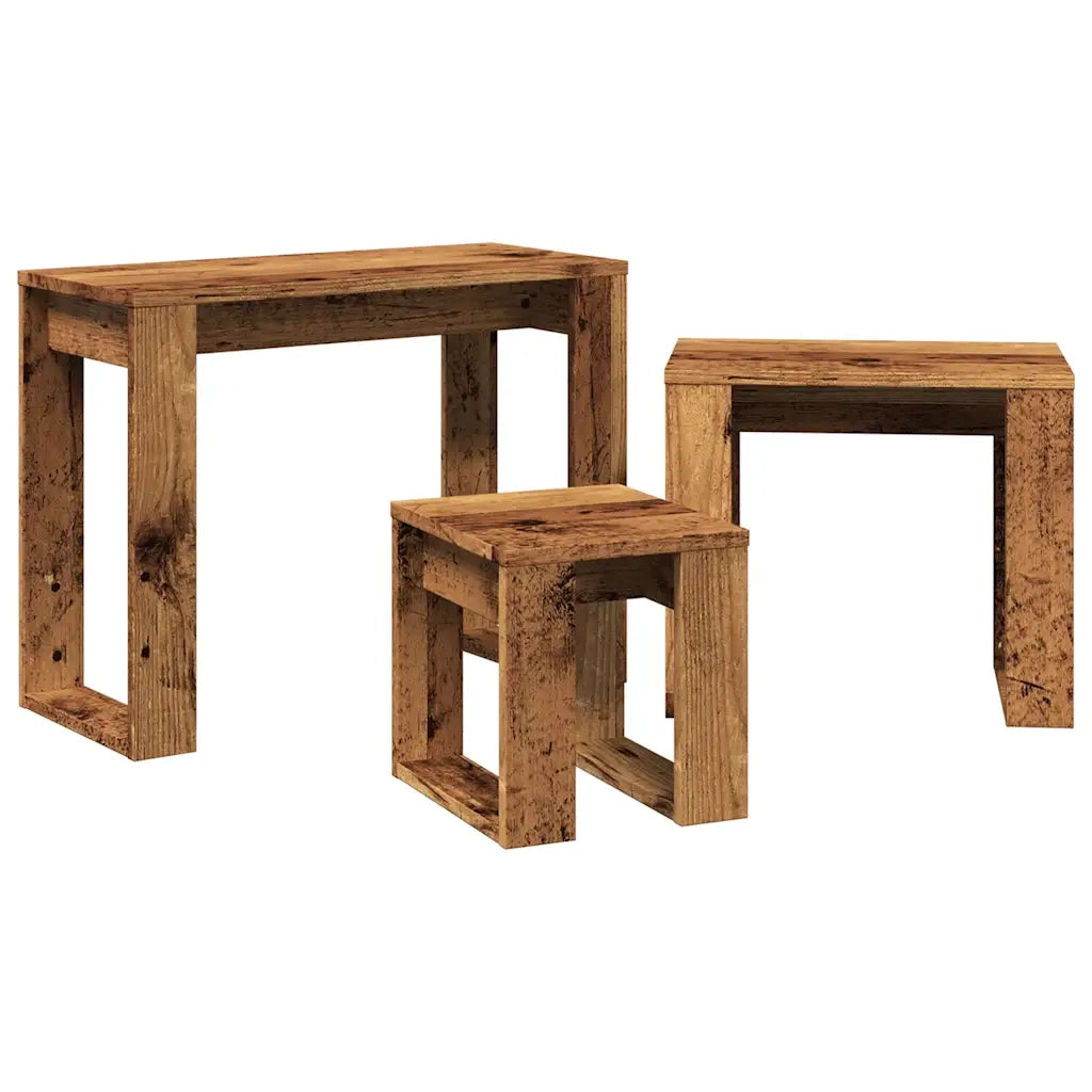 Nido di Tavoli 3 pz Legno Antico in Legno Multistrato