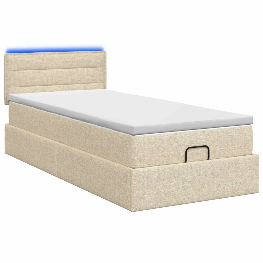 Letto Ottomano con Materasso e LED Crema 90 x 190 cm Tessuto 3456792