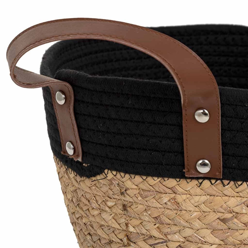 Cesto in fibra naturale e cotone nero d30x17/25h