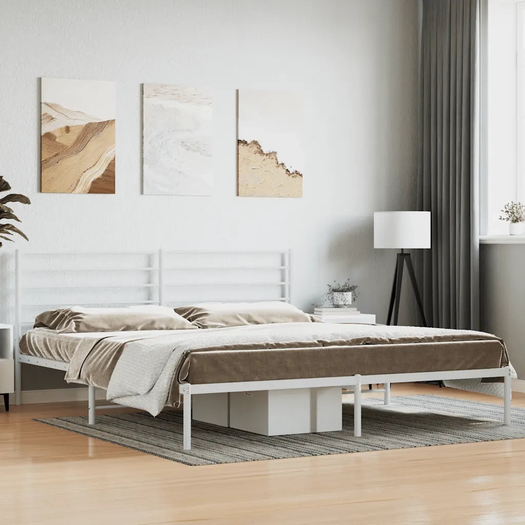 Giroletto con Testiera-Struttura Letto con testiera Metallo Bianco 200x200 cm 423022