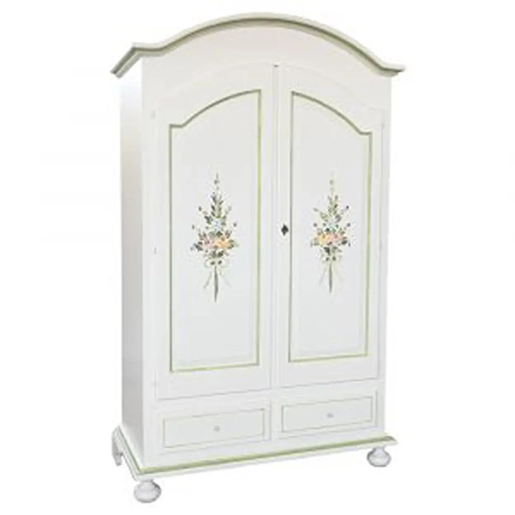 Armadio in legno Shabby chic mod cipolla bianco opaco decorato a amno filo verde