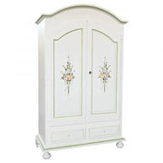 Armadio in legno Shabby chic mod cipolla bianco opaco decorato a amno filo verde
